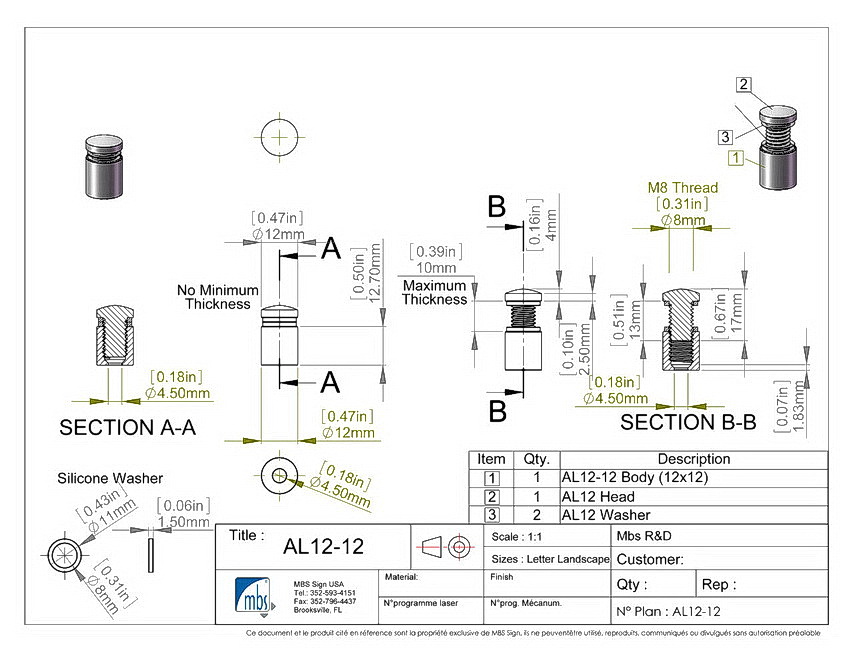 Aluminum Standoffs, Diameter 1/2, Standoff 1/2, Aluminum Clear