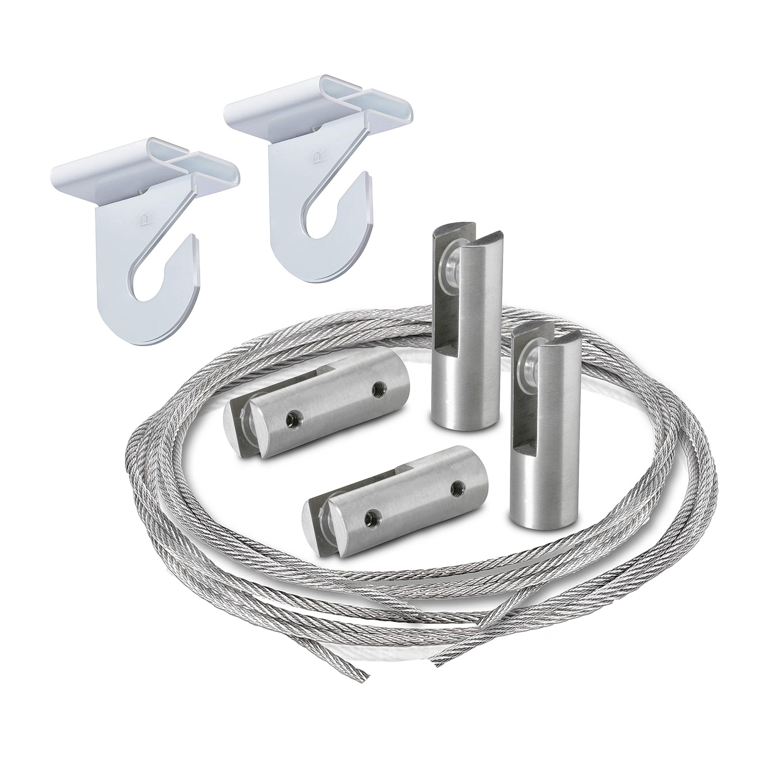 2 Pieces of 196'' Stainless Steel Satin Brushed Suspended Cable Kits for 1/4'' Thick Material (2 Full Sets) - 1/16'' Diameter Cable