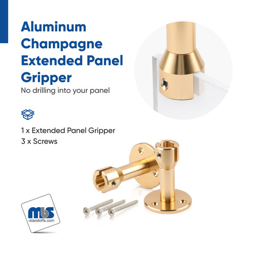 Extended Panel Gripper With Mounting Plate 2'' Diameter x 2-11/16'', Accepts Material Thickness of 1/8'', Champagne Anodized Finish