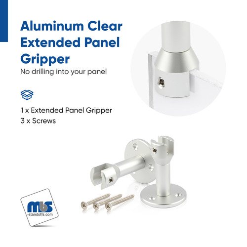 Extended Panel Gripper With Mounting Plate 2'' Diameter x 2-11/16'', Accepts Material Thickness of 3/8'', Clear Anodized Finish