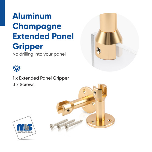 Extended Panel Gripper With Mounting Plate 2'' Diameter x 2-11/16'', Accepts Material Thickness of 3/8'', Champagne Anodized Finish