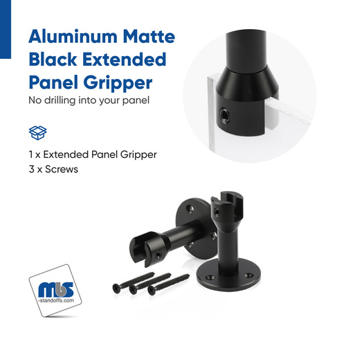 Extended Panel Gripper With Mounting Plate 2'' Diameter x 2-11/16'', Accepts Material Thickness of 3/8'', Matte Black Anodized Finish