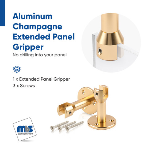 Extended Panel Gripper With Mounting Plate 2'' Diameter x 2-11/16'', Accepts Material Thickness of 1/2'', Champagne Anodized Finish