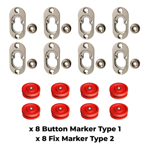 Button Fix Type 1 Metal Fix Bracket Fixing with Stainless Steel Retaining Spring for Fire Retardant Panels, Marine Interiors, Vibration & Shock Tested + Marker Tools x8 + 8 Marker Tool's