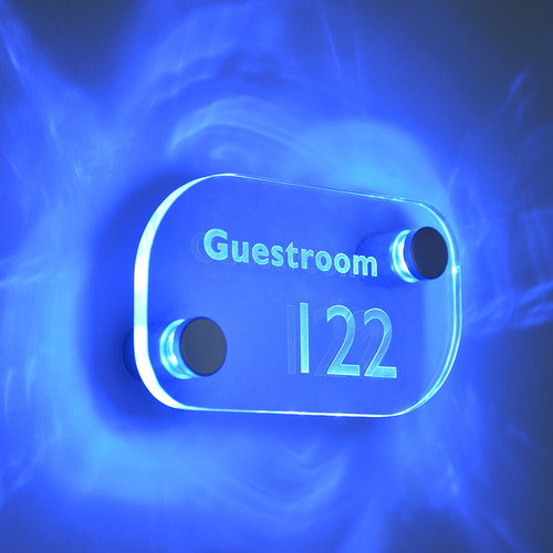 2 - BLUE LED Standoffs (1'' x 1'' Silver satin aluminum finish) Mount Kit Supports Signs Up To 3/8'' Thick, Wall Mount, Low Voltage transformer included. [Required Material Hole Size: 7/8'']
