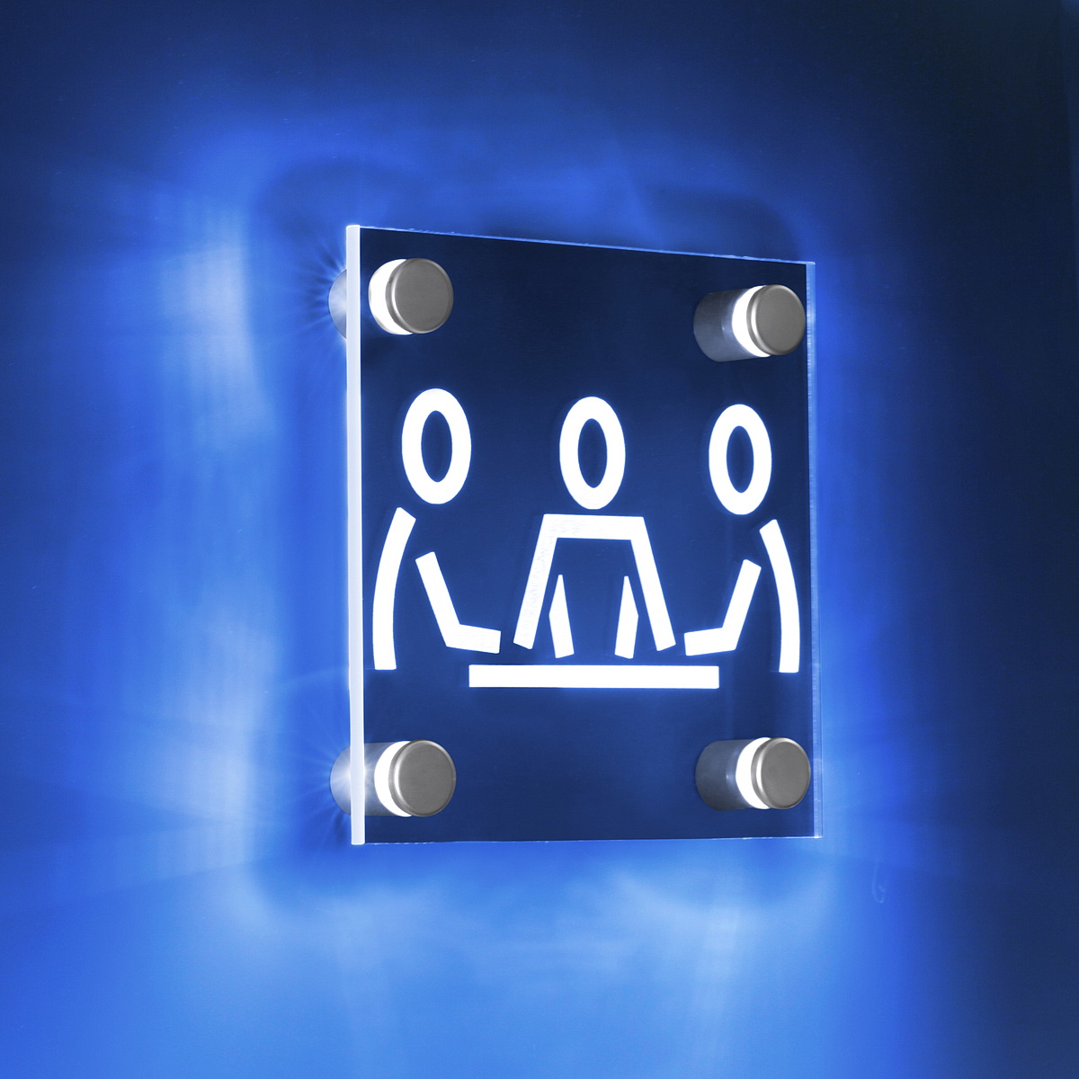 4 - BLUE LED Standoffs (1'' x 1'' Silver satin aluminum finish) Mount Kit Supports Signs Up To 3/8'' Thick, Wall Mount, Low Voltage transformer included. [Required Material Hole Size: 7/8'']