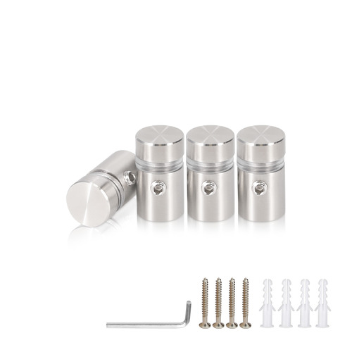 (Set of 4) 1/2'' Dia. X 1/2'' Barrel Length, (316 Marine Grade) Stainless Steel Brushed Finish. Easy Fasten Standoff with (4) 2208Z Screw and (4) LANC1 Anchor for concrete/drywall and (1) M4 Allen Key (For  In/Out use) [Req. Mat. Hole Size: 3/8'']
