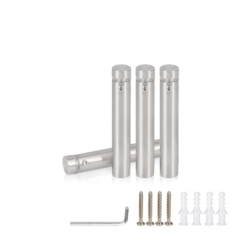 (Set of 4) 1/2'' Dia. X 2-1/2'' Barrel Length, (316 Marine Grade) Stainless Steel Brushed Finish. Easy Fasten Standoff with (4) 2208Z Screw and (4) LANC1 Anchor for concrete/drywall and (1) M4 Allen Key (For  In/Out use) [Req. Mat. Hole Size: 3/8'']