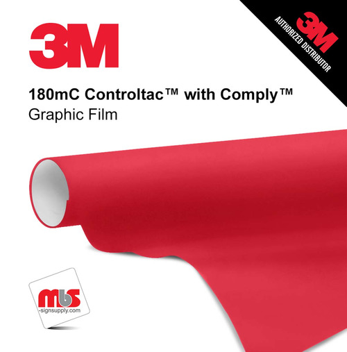 48'' x 50 Yards 3M™ 180mC Controltac™ Gloss Tomato Red 10 year Unpunched 2 Mil Cast Graphic Vinyl Film (Color Code 013)