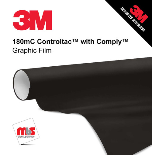 15'' x 10 Yards 3M™ 180mC Controltac™ Gloss Matte Black 10 year Unpunched 2 Mil Cast Graphic Vinyl Film (Color Code 022)
