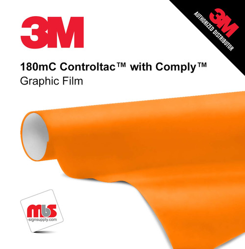 48'' x 10 Yards 3M™ 180mC Controltac™ Gloss Light Orange 10 year Unpunched 2 Mil Cast Graphic Vinyl Film (Color Code 054)