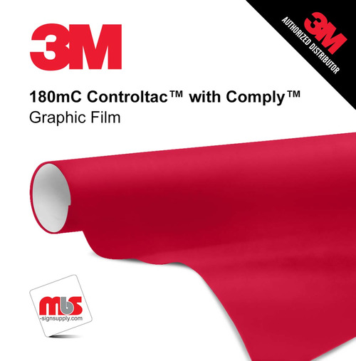 24'' x 50 Yards 3M™ 180mC Controltac™ Gloss Cardinal Red 10 year Unpunched 2 Mil Cast Graphic Vinyl Film (Color Code 053)