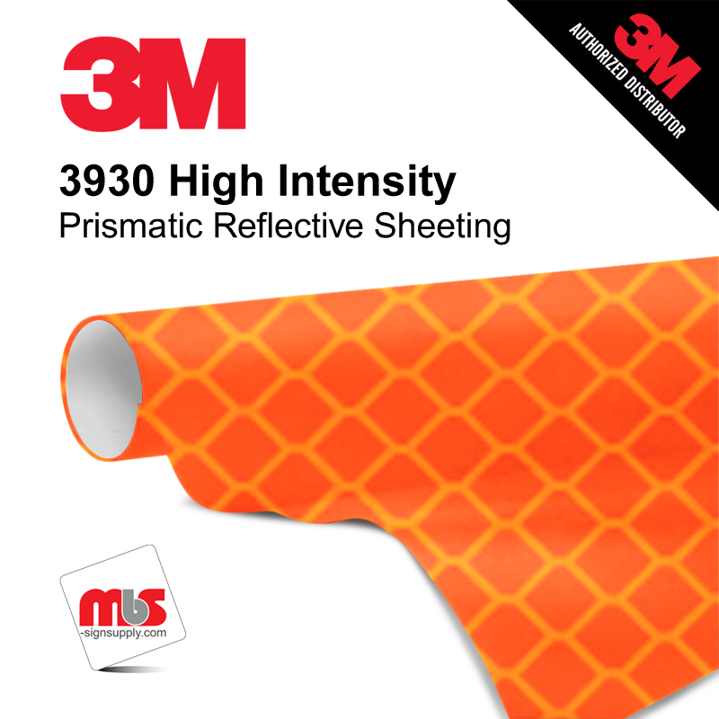 15'' x 10 Yards 3M™ 3930 High Intensity Prismatic Sheeting Gloss Orange 10 year Unpunched 17 Mil Graphic Vinyl Film (Color Code 034)