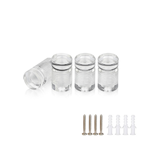 (Set of 4) 1/2'' Diameter X 1/2'' Barrel Length, Clear Acrylic Standoffs. Standoff with (4) 2208Z Screw and (4) LANC1 Anchor for concrete or drywall (For Inside Use Only) Secure [Required Material Hole Size: 3/8'']