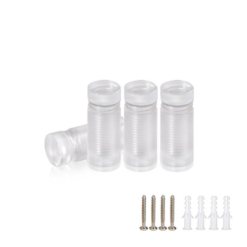 (Set of 4) 5/8'' Diameter X 2-1/2'' Barrel Length, Clear Acrylic Standoff. Standoff with (4) 2208Z Screw and (4) LANC1 Anchor for concrete or drywall (For Inside Use Only) Secure [Required Material Hole Size: 3/8'']