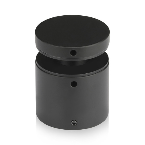 2'' Diameter X 1-1/2''Barrel Length, (304) Stainless Steel Matte Black Finish Strong Glass Railing Standoff Pin - Accepts 3/8'' to 13/16'' Material - 1/4'' Adjustable from Barrel (For Inside / Outside use) [Required Material Hole Size: 1-1/16'']