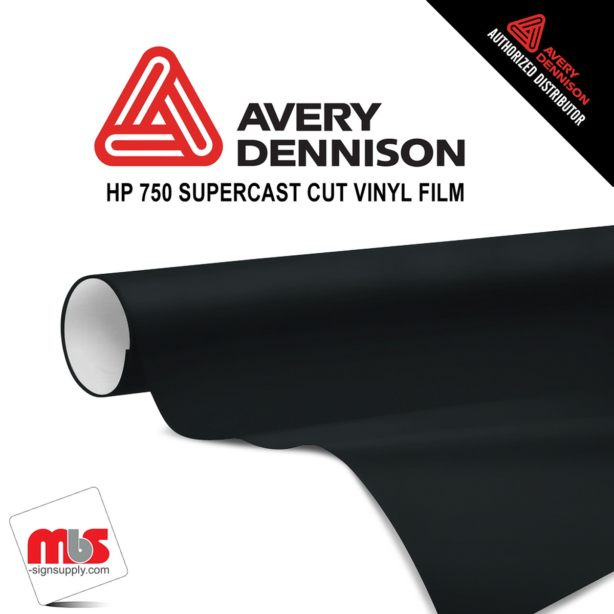 12'' x 10 yards Avery HP750 Matte Black 6 year Long Term Unpunched 3.0 Mil Calendered Cut Vinyl (Color Code 180)