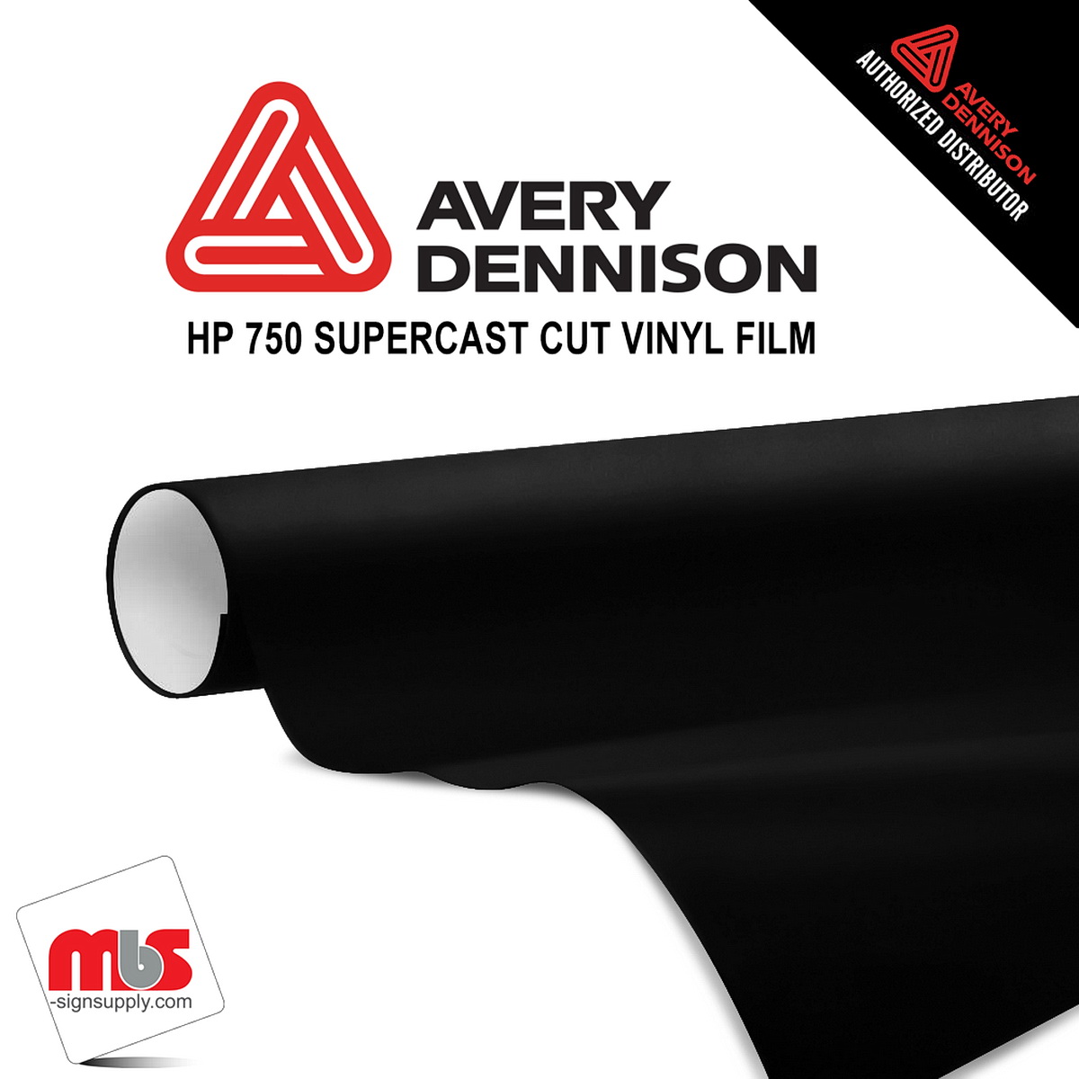24'' x 50 yards Avery HP750 High Gloss Black 6 year Long Term Unpunched 3.0 Mil Calendered Cut Vinyl (Color Code 190)