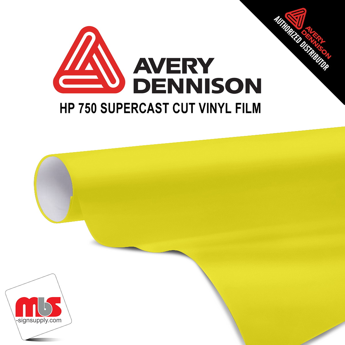 12'' x 10 yards Avery HP750 High Gloss Bright Yellow 6 year Long Term Unpunched 3.0 Mil Calendered Cut Vinyl (Color Code 206)
