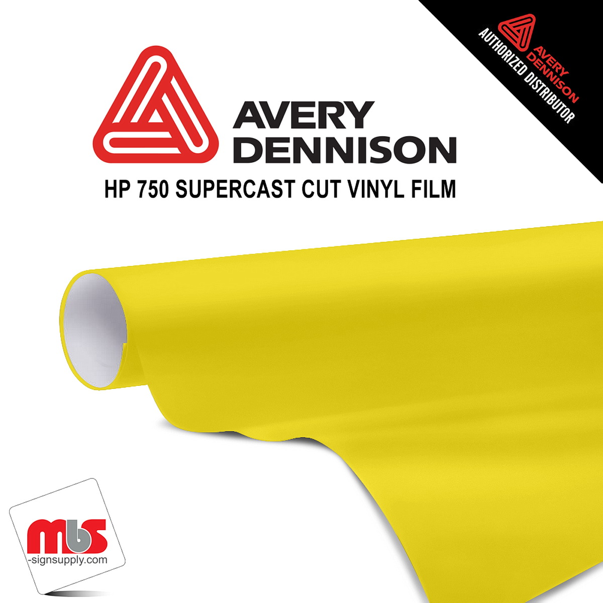 12'' x 10 yards Avery HP750 High Gloss Primrose Yellow 6 year Long Term Unpunched 3.0 Mil Calendered Cut Vinyl (Color Code 210)