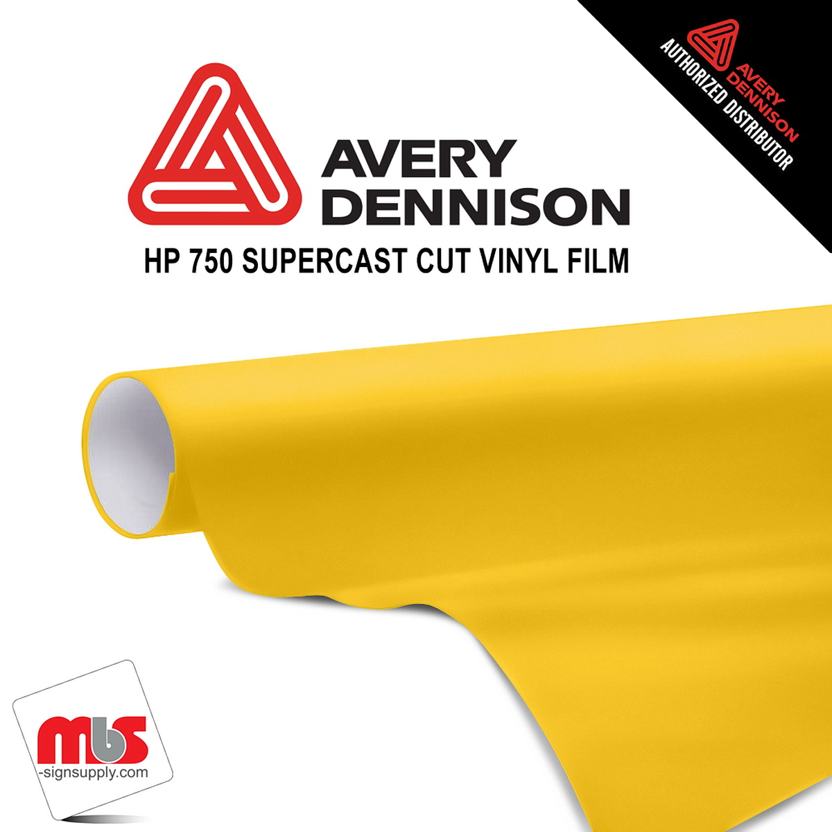 30'' x 10 yards Avery HP750 High Gloss Medium Yellow 6 year Long Term Punched 3.0 Mil Calendered Cut Vinyl (Color Code 230)