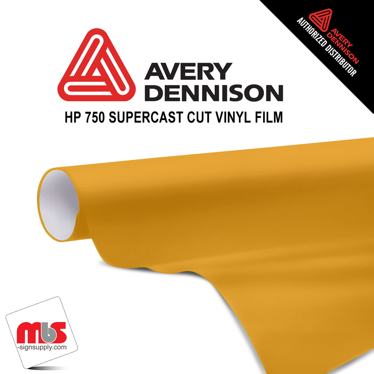 12'' x 50 yards Avery HP750 High Gloss Imitation Gold 6 year Long Term Unpunched 3.0 Mil Calendered Cut Vinyl (Color Code 253)
