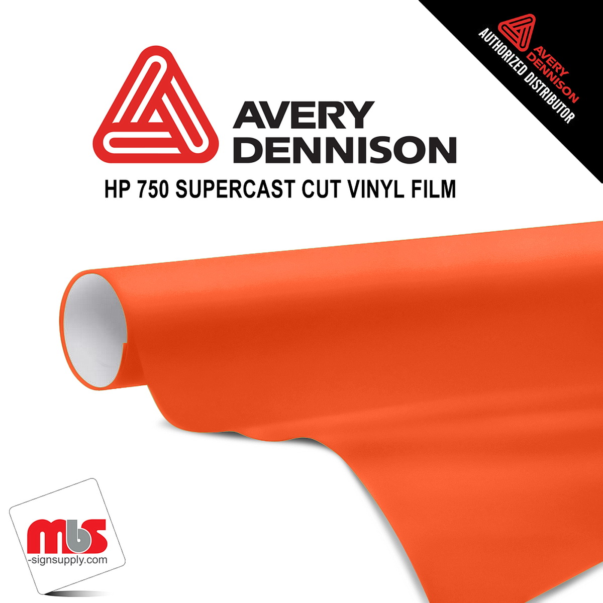 12'' x 10 yards Avery HP750 High Gloss Bright Orange 6 year Long Term Unpunched 3.0 Mil Calendered Cut Vinyl (Color Code 380)