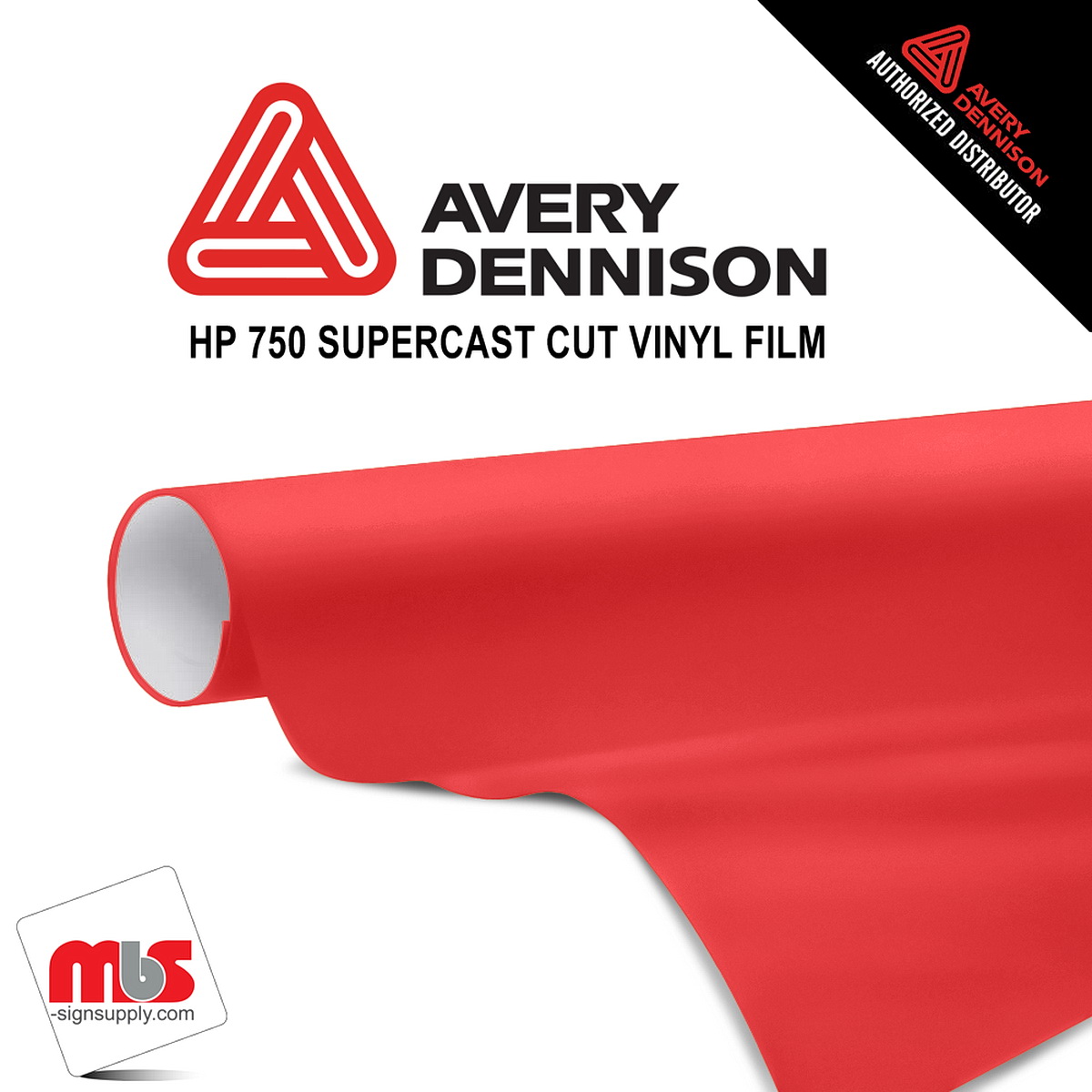 12'' x 10 yards Avery HP750 High Gloss Hibiscus Red 6 year Long Term Unpunched 3.0 Mil Calendered Cut Vinyl (Color Code 405)