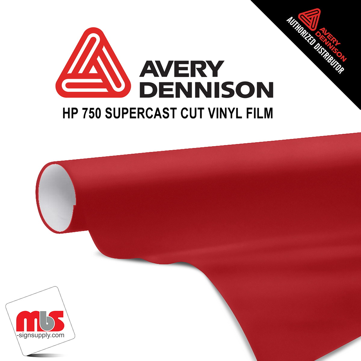 12'' x 10 yards Avery HP750 High Gloss Fire Red 6 year Long Term Unpunched 3.0 Mil Calendered Cut Vinyl (Color Code 445)