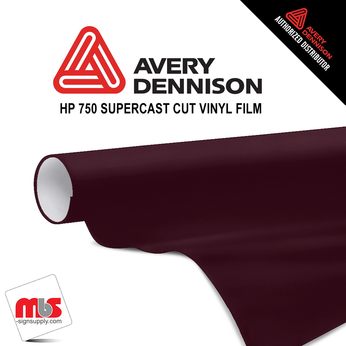 12'' x 50 yards Avery HP750 High Gloss Burgundy Maroon 6 year Long Term Unpunched 3.0 Mil Calendered Cut Vinyl (Color Code 480)
