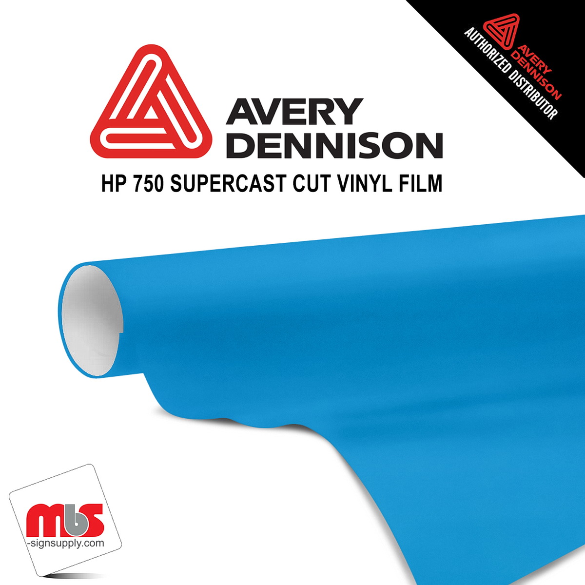 24'' x 10 yards Avery HP750 High Gloss Light Blue 6 year Long Term Unpunched 3.0 Mil Calendered Cut Vinyl (Color Code 640)