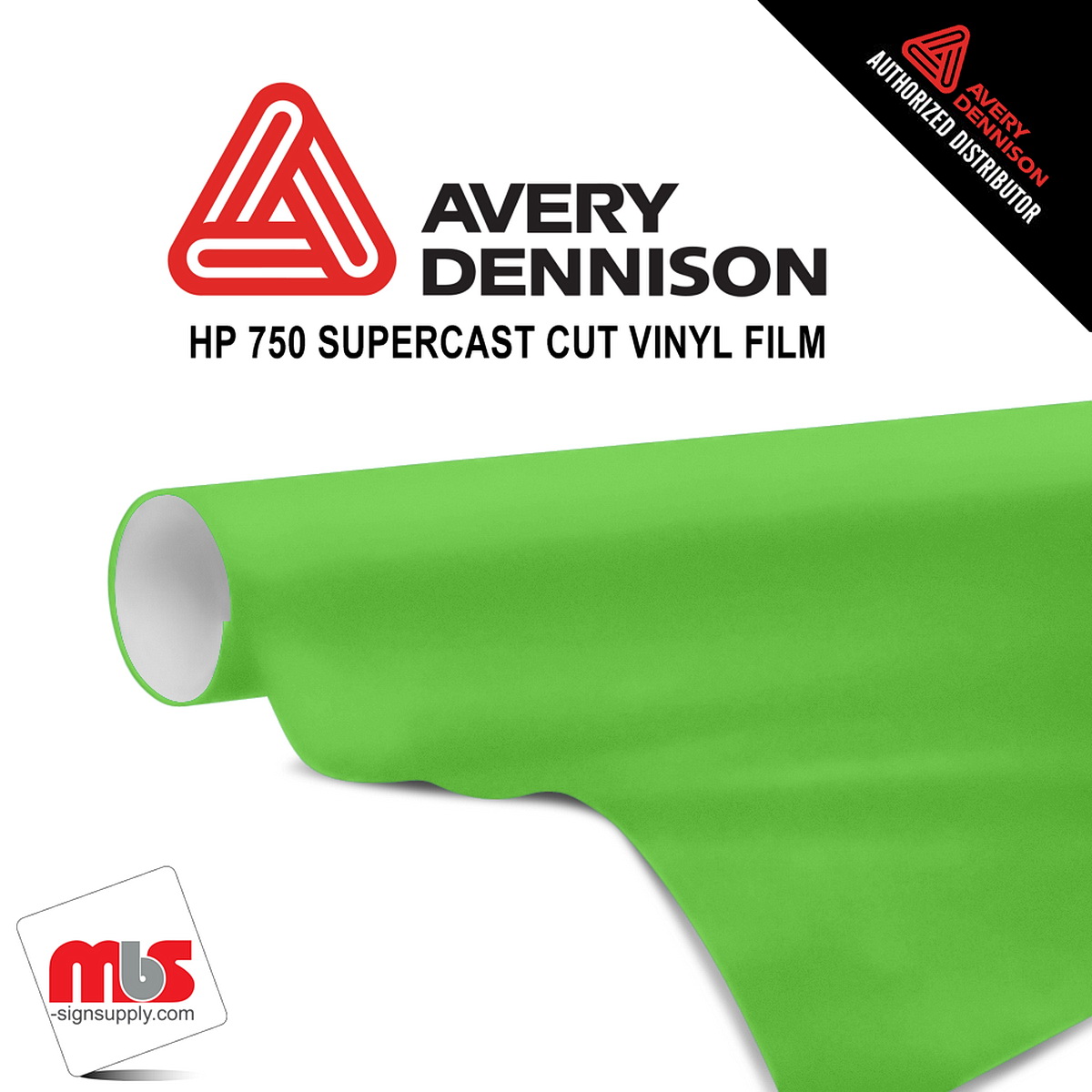 24'' x 10 yards Avery HP750 High Gloss Citrus Green 6 year Long Term Unpunched 3.0 Mil Calendered Cut Vinyl (Color Code 734)