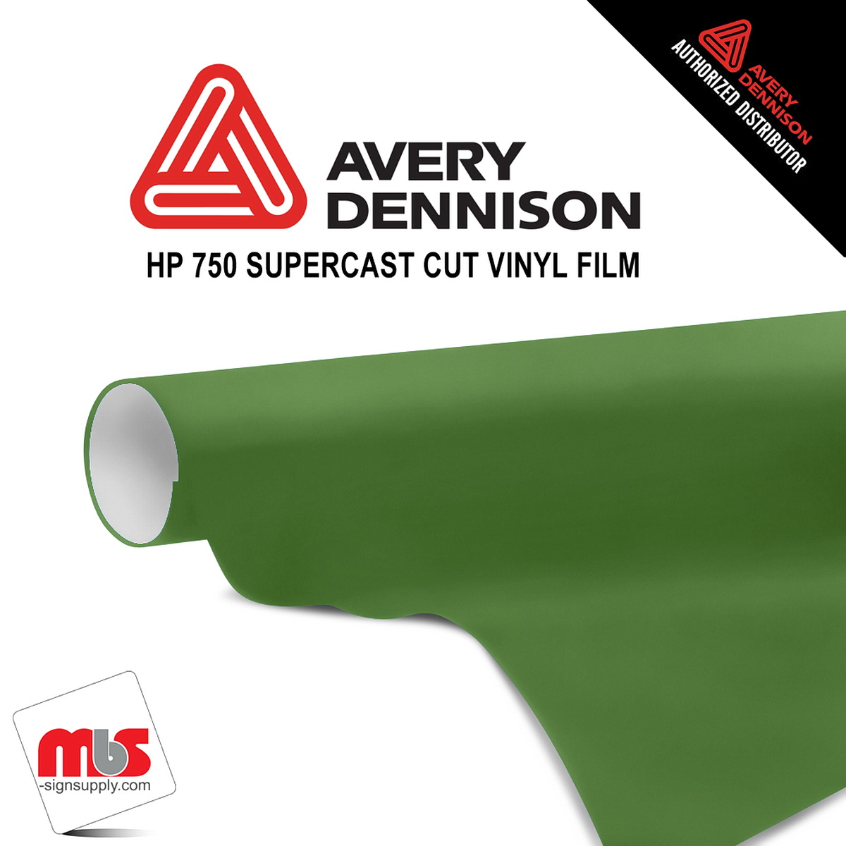30'' x 10 yards Avery HP750 High Gloss Olive Green 6 year Long Term Punched 3.0 Mil Calendered Cut Vinyl (Color Code 765)
