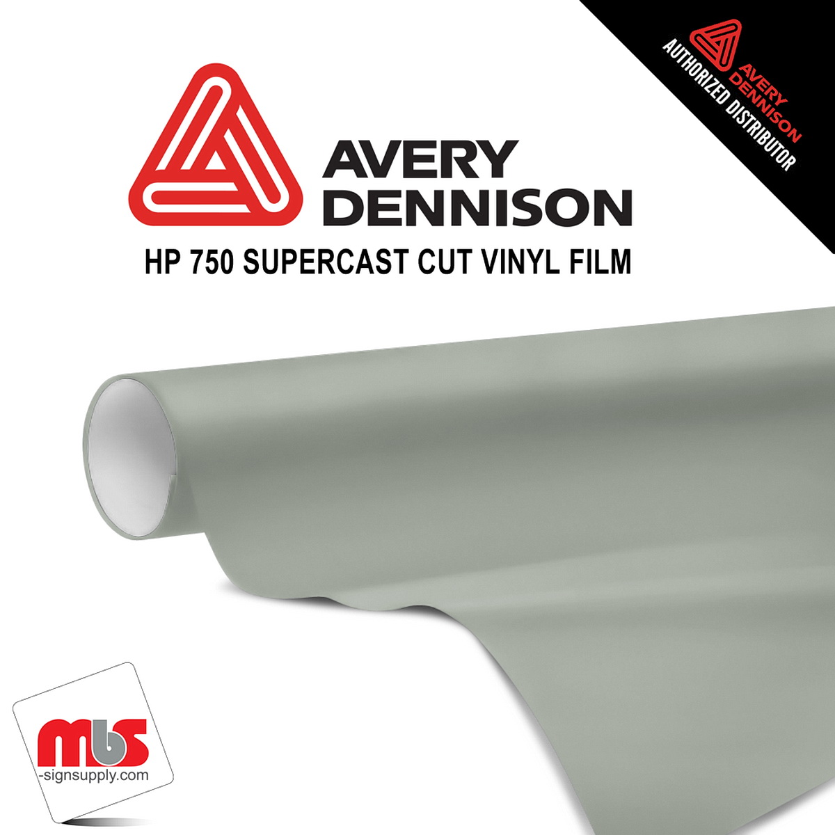 12'' x 10 yards Avery HP750 High Gloss Medium Gray 6 year Long Term Unpunched 3.0 Mil Calendered Cut Vinyl (Color Code 835)