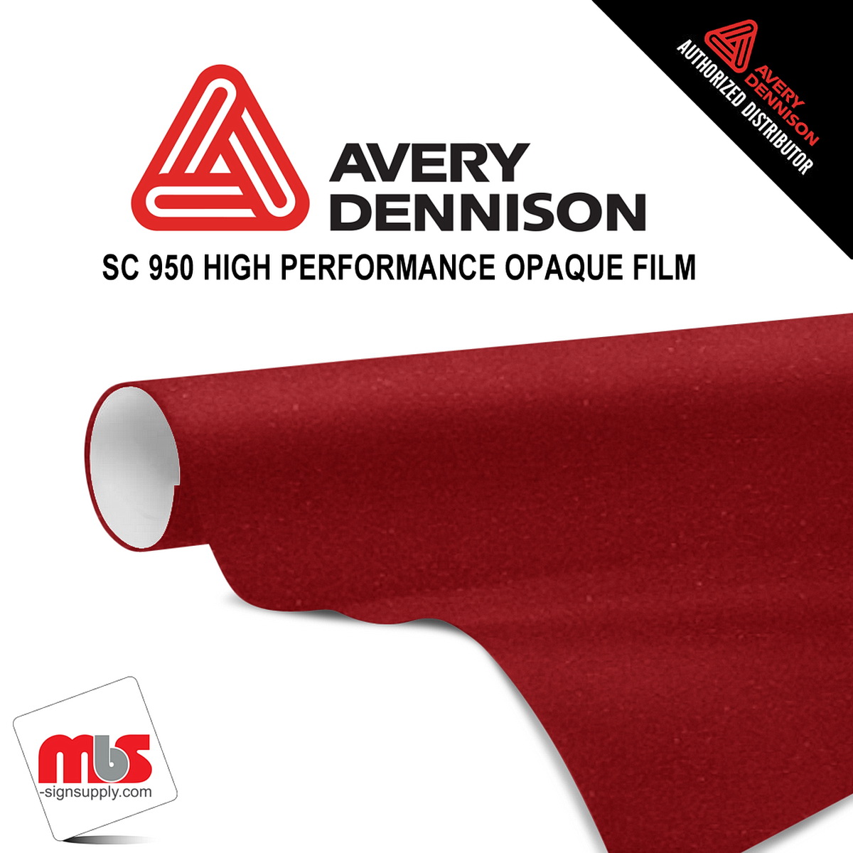 12'' x 50 yards Avery SC950 Gloss Red 8 year Long Term Unpunched 2.0 Mil Metallic Cast Cut Vinyl (Color Code 441)