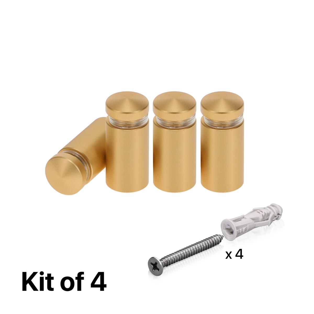 (Set of 4) 1/2'' Diameter X 3/4'' Barrel Length, Alumi. Rounded Head Standoffs, Matte Champagne Anodized Finish Standoff with (4) 2208Z Screw and (4) LANC1 Anchor for concrete or drywall (For In / Out use) [Required Material Hole Size: 3/8'']