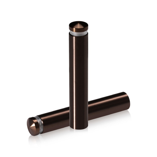 1/2'' Diameter X 2-1/2'' Barrel Length, Aluminum Rounded Head Standoffs, Bronze Anodized Finish Easy Fasten Standoff (For Inside / Outside use) [Required Material Hole Size: 3/8'']