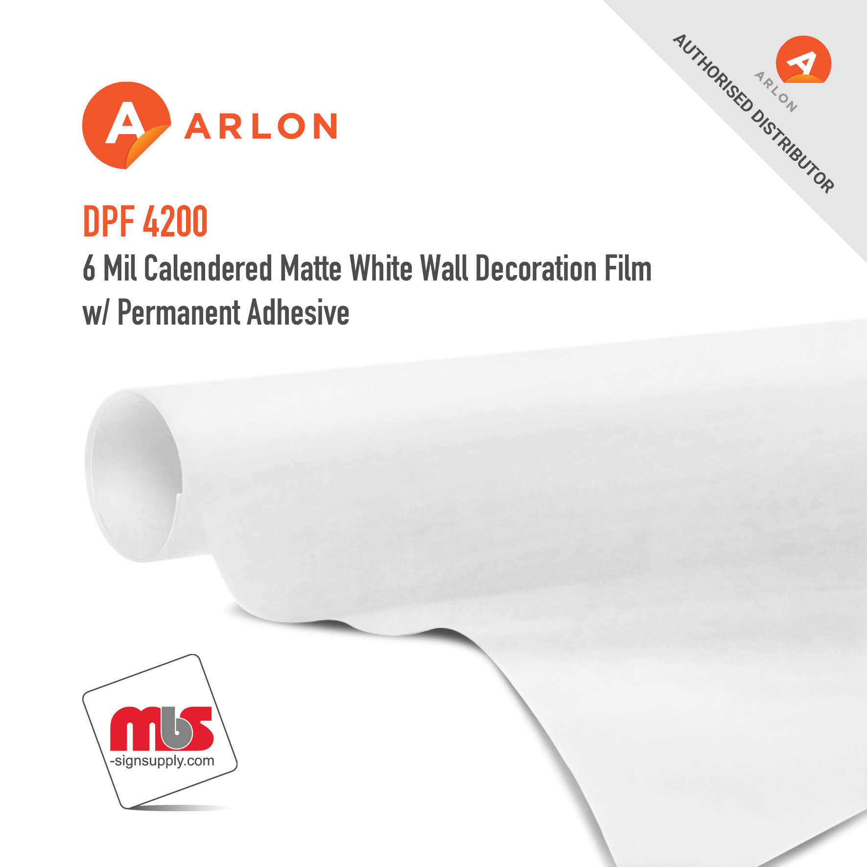 54'' x 50 Yard Roll - Arlon DPF 4200 6 Mil Calendered Matte White Wall Decoration Film w/ Permanent Adhesive
