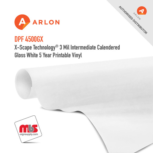 30'' x 50 Yard Roll - Arlon DPF 4500GX X-Scape Technology® 3 Mil Intermediate Calendered Gloss White 5 Year Printable Vinyl w/ Permanent Adhesive