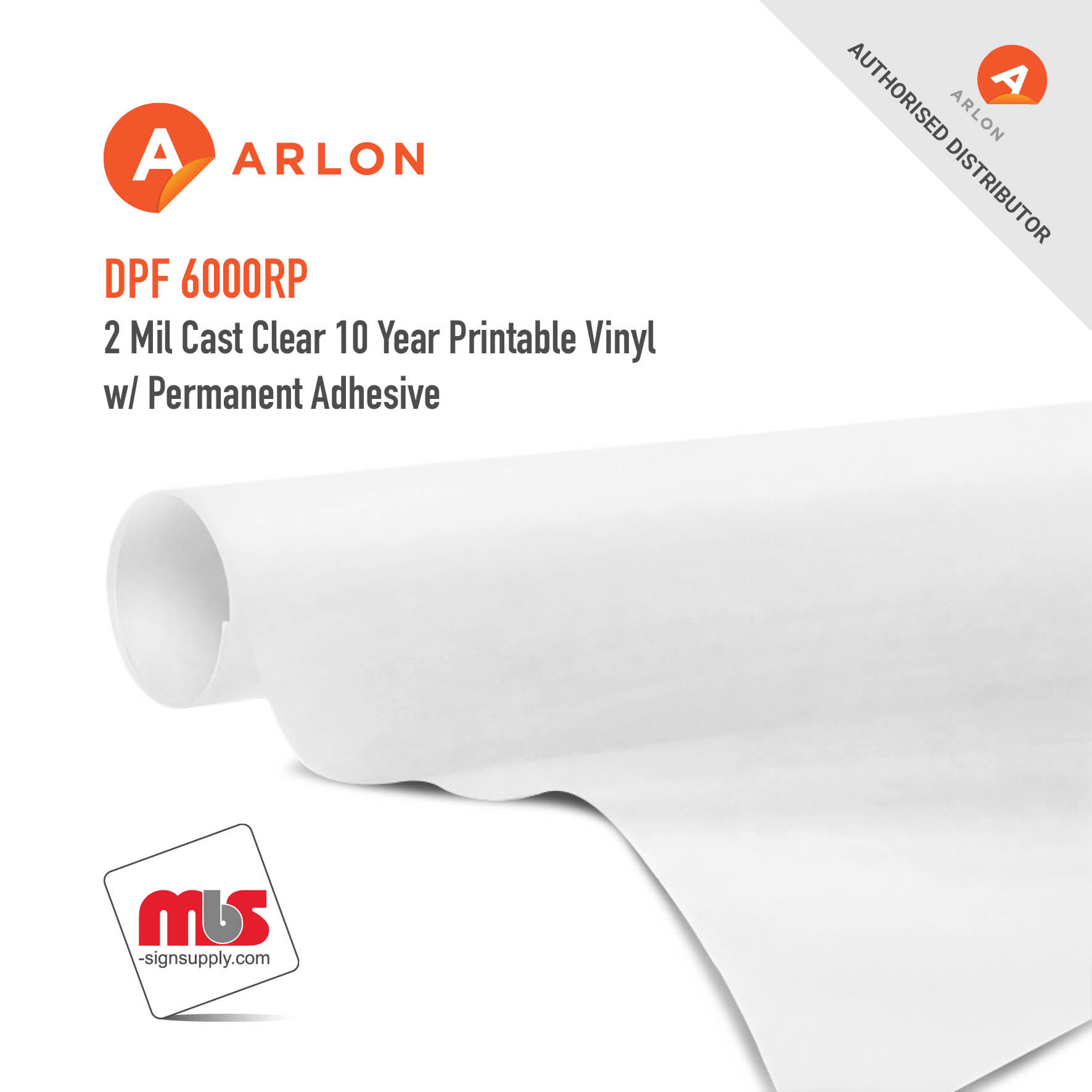 54'' x 50 Yard Roll - Arlon DPF 6000RP 2 Mil Cast Clear  10 Year Printable Vinyl w/ Permanent Adhesive
