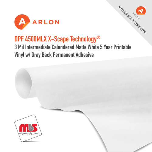 30'' x 50 Yard Roll - Arlon DPF 4500MLX X-Scape Technology® 3 Mil Intermediate Calendered Matte White 5 Year Printable Vinyl w/ Gray Back Permanent Adhesive