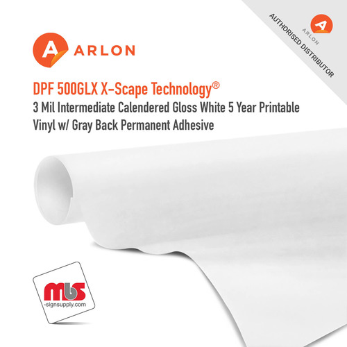 30'' x 50 Yard Roll - Arlon DPF 4500GLX X-Scape Technology® 3 Mil Intermediate Calendered Gloss White 5 Year Printable Vinyl w/ Gray Back Permanent Adhesive