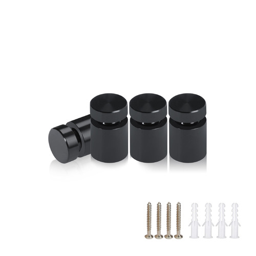 (Set of 4) 1/2'' Diameter X 1/2'' Barrel Length, Affordable Aluminum Standoffs, Black Anodized Finish Standoff and (4) 2208Z Screw and (4) LANC1 Anchor for concrete/drywall (For Inside/Outside) [Required Material Hole Size: 3/8'']