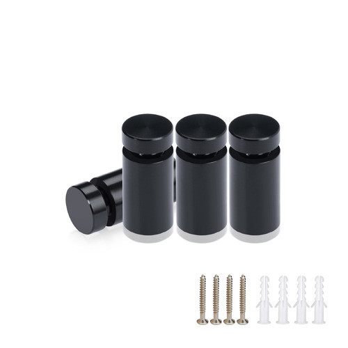 (Set of 4) 1/2'' Diameter X 3/4'' Barrel Length, Affordable Aluminum Standoffs, Black Anodized Finish Standoff and (4) 2208Z Screw and (4) LANC1 Anchor for concrete/drywall (For Inside/Outside) [Required Material Hole Size: 3/8'']