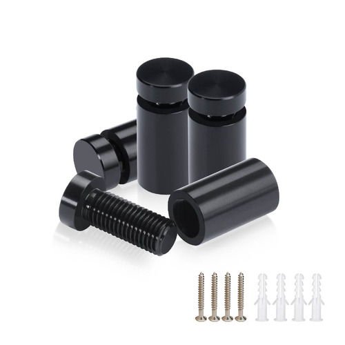 (Set of 4) 1/2'' Diameter X 3/4'' Barrel Length, Affordable Aluminum Standoffs, Black Anodized Finish Standoff and (4) 2208Z Screw and (4) LANC1 Anchor for concrete/drywall (For Inside/Outside) [Required Material Hole Size: 3/8'']