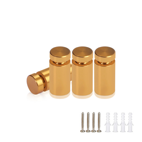 (Set of 4) 1/2'' Diameter X 3/4'' Barrel Length, Affordable Aluminum Standoffs, Gold Anodized Finish Standoff and (4) 2208Z Screw and (4) LANC1 Anchor for concrete/drywall (For Inside/Outside) [Required Material Hole Size: 3/8'']