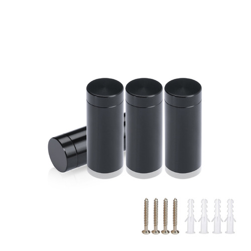 (Set of 4) 1/2'' Diameter X 1'' Barrel Length, Affordable Aluminum Standoffs, Black Anodized Finish Standoff and (4) 2208Z Screw and (4) LANC1 Anchor for concrete/drywall (For Inside/Outside) [Required Material Hole Size: 3/8'']