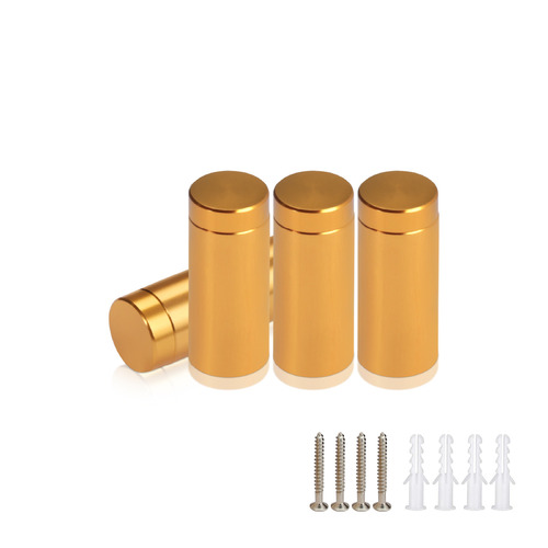 (Set of 4) 1/2'' Diameter X 1'' Barrel Length, Affordable Aluminum Standoffs, Gold Anodized Finish Standoff and (4) 2208Z Screw and (4) LANC1 Anchor for concrete/drywall (For Inside/Outside) [Required Material Hole Size: 3/8'']