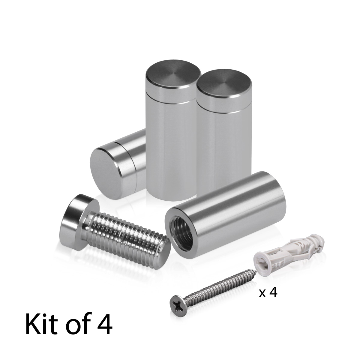 (Set of 4) 1/2'' Diameter X 1'' Barrel Length, Affordable Aluminum Standoffs, Steel Grey Anodized Finish Standoff and (4) 2208Z Screw and (4) LANC1 Anchor for concrete/drywall (For Inside/Outside) [Required Material Hole Size: 3/8'']