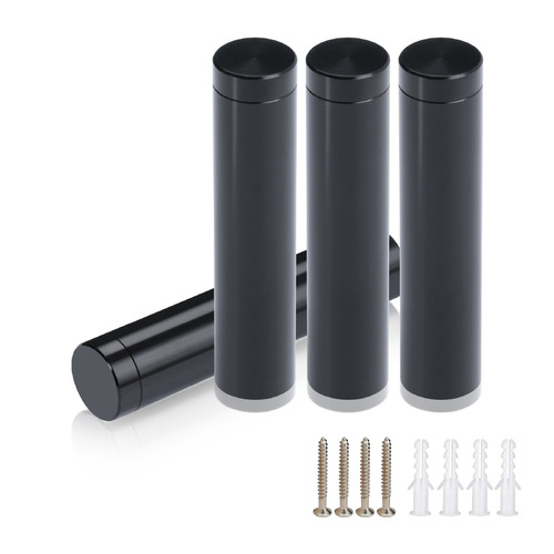 (Set of 4) 1/2'' Diameter X 2'' Barrel Length, Affordable Aluminum Standoffs, Black Anodized Finish Standoff and (4) 2208Z Screw and (4) LANC1 Anchor for concrete/drywall (For Inside/Outside) [Required Material Hole Size: 3/8'']